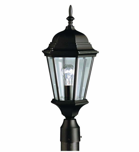 Single Light 10" Wide Outdoor Post Light with Clear Beveled Glass Panels