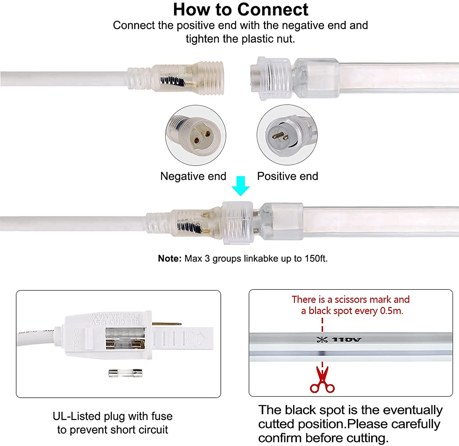 110V LED Neon Rope LightsNDaylight White UL Certified